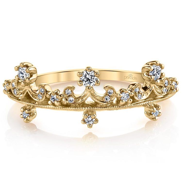 Enchanted Tiara Crown Diamond Wedding Ring in Yellow Gold by Parade