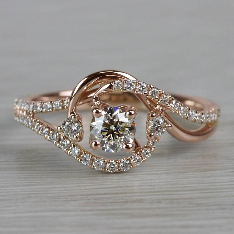 Swirling Split Shank Diamond Engagement Ring In Rose Gold By Parade