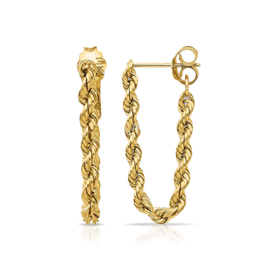 Hanging Chain Post Earrings with Bead Accents in 14k Yellow and