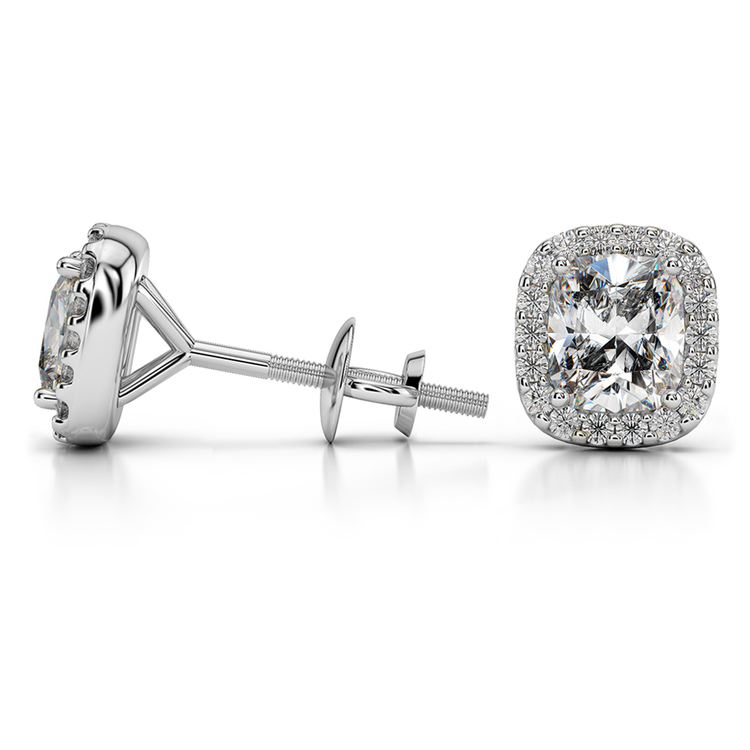 Halo Cushion Diamond Earrings in White Gold (1 1/2 ctw)