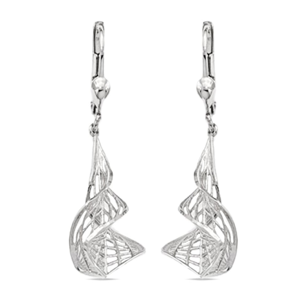 Abstract Leverback Dangle Earrings in White Gold