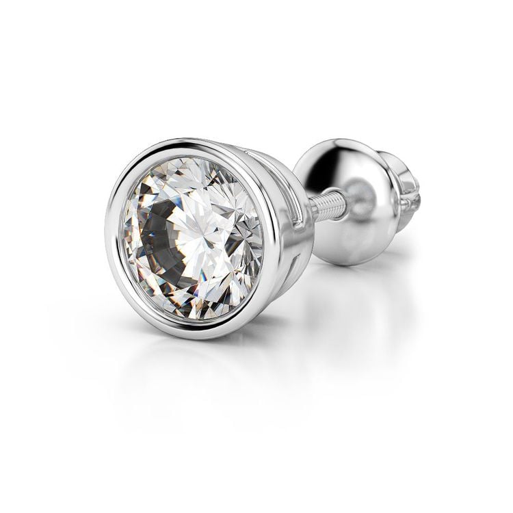 Bezel Diamond Single Stud Earrings In 14K White Gold (1 Ctw)