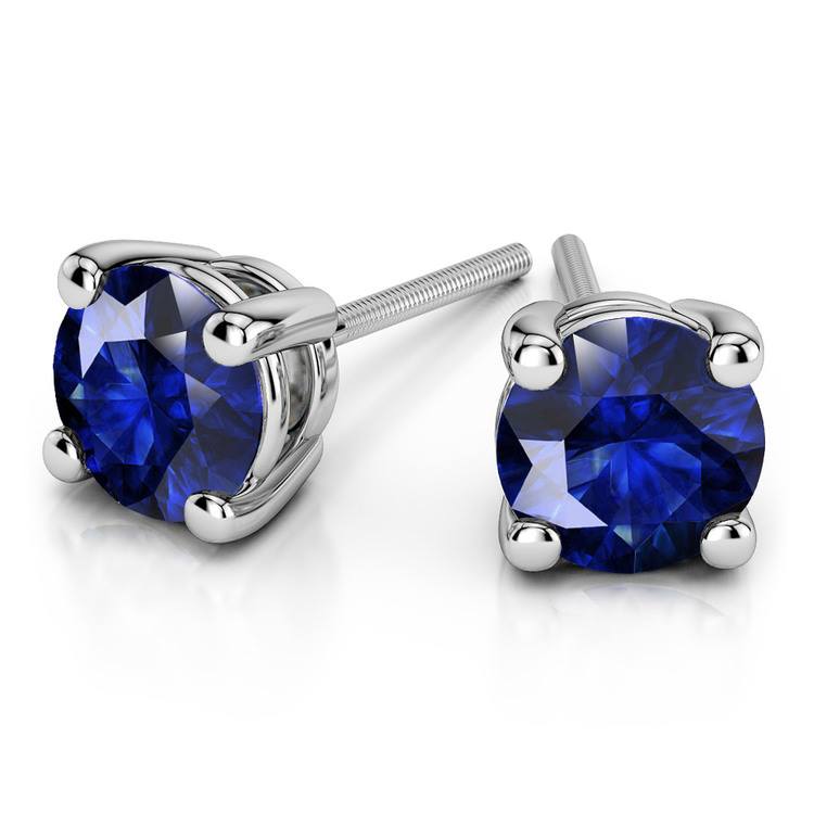 Blue Sapphire Round Gemstone Stud Earrings in White Gold (3.2 mm)