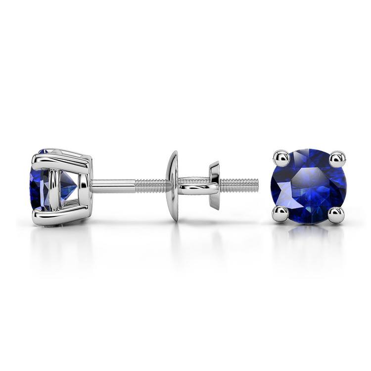 Blue Sapphire Round Gemstone Stud Earrings in White Gold (4.5 mm)