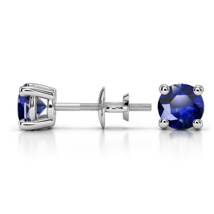 Blue Sapphire Round Gemstone Stud Earrings in White Gold (5.1 mm)