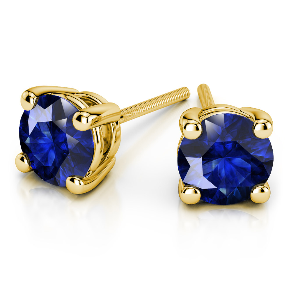 4-Stone Blue Sapphire Stud Earrings 18k White Yellow Gold