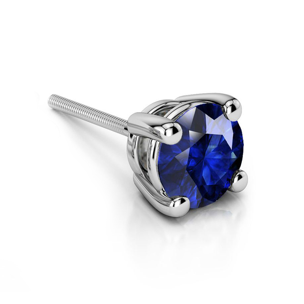 Blue Sapphire Round Gemstone Single Stud Earring In White Gold (5.1 mm)