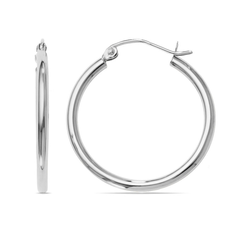 White Gold Hoop Earrings | 25 mm | Medium Classic Design