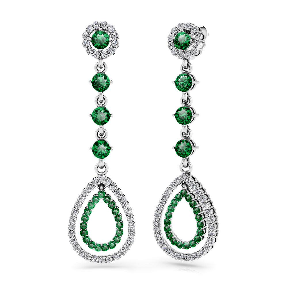 Pear-Shaped Lab-Created Emerald and White Sapphire Frame Teardrop Earrings  in Sterling Silver | Zales