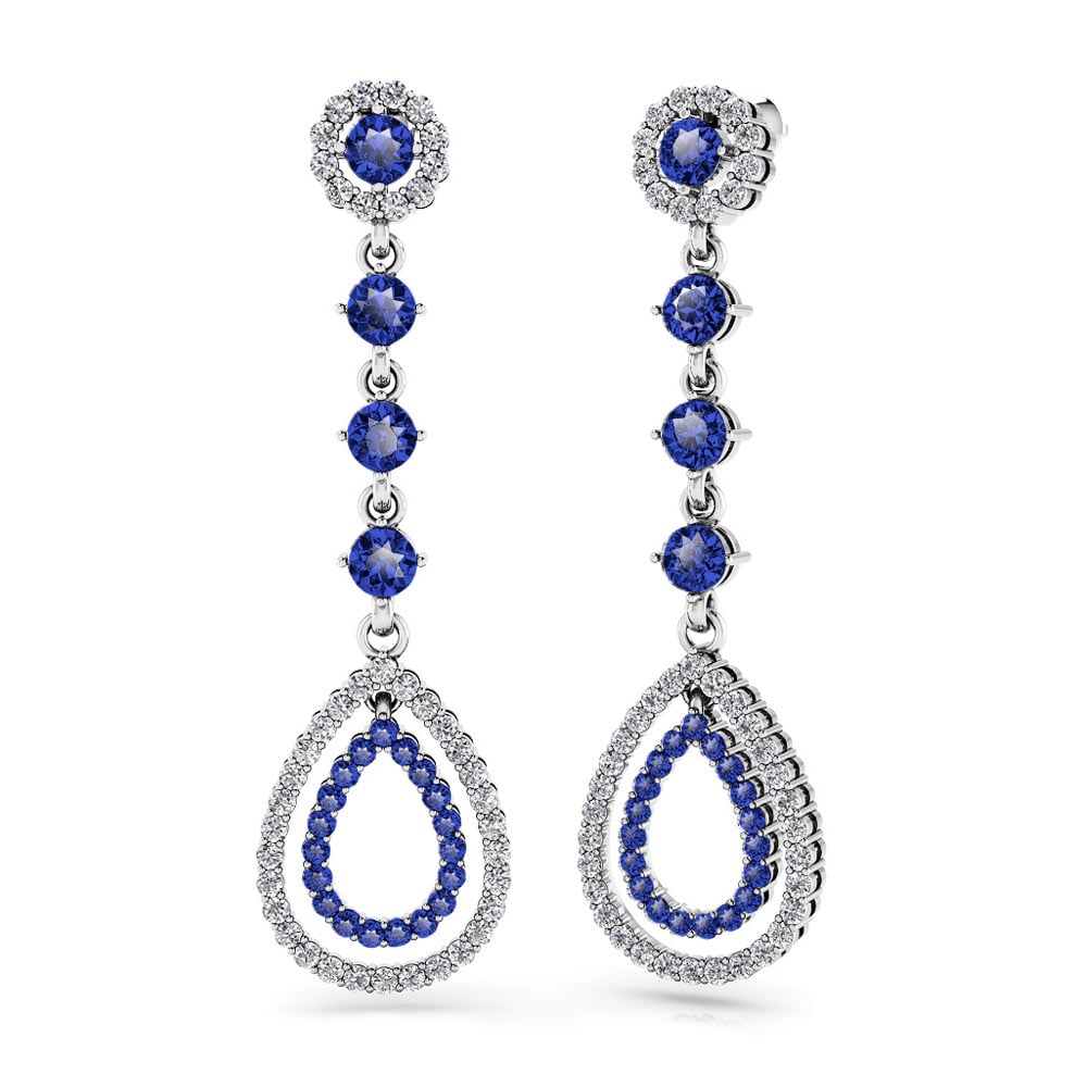 Diamond & Sapphire Teardrop Earrings in White Gold