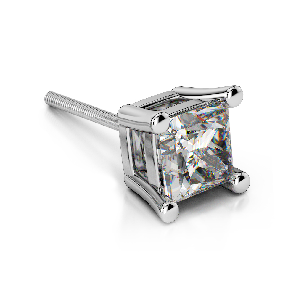 Single Four Prong Earring Setting (Square) in Platinum