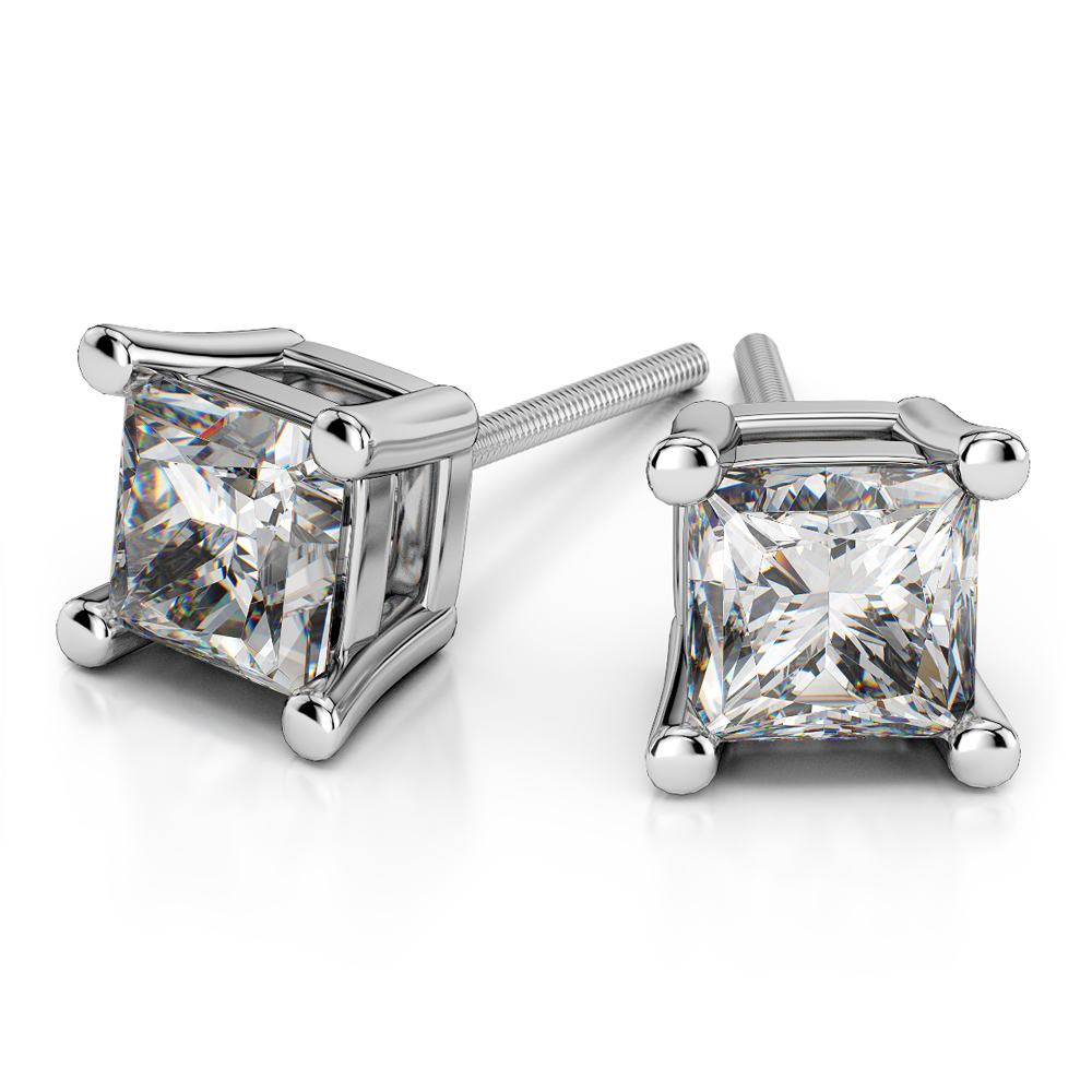 white gold square diamond earrings