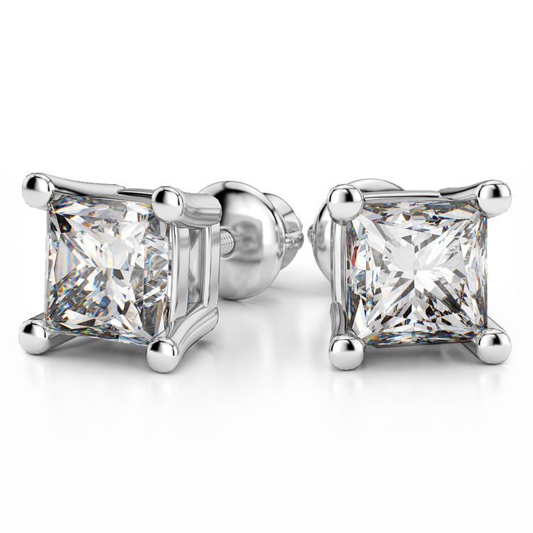 Four Prong Earring Settings (Square) in White Gold