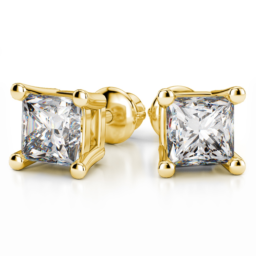 Four Prong Diamond Earring Settings (Square) in Yellow Gold