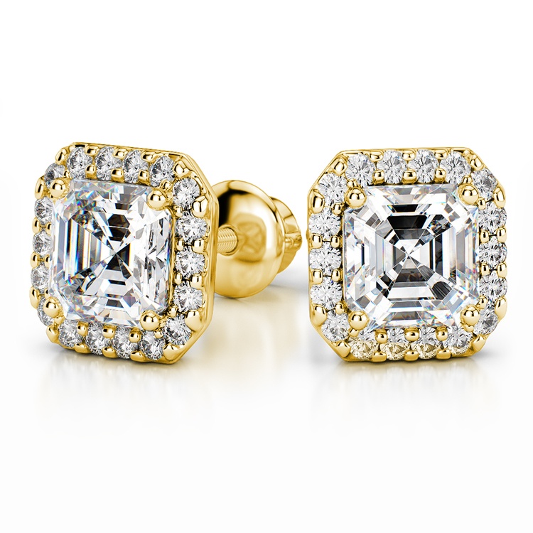 Halo Asscher Diamond Earring Settings in Yellow Gold