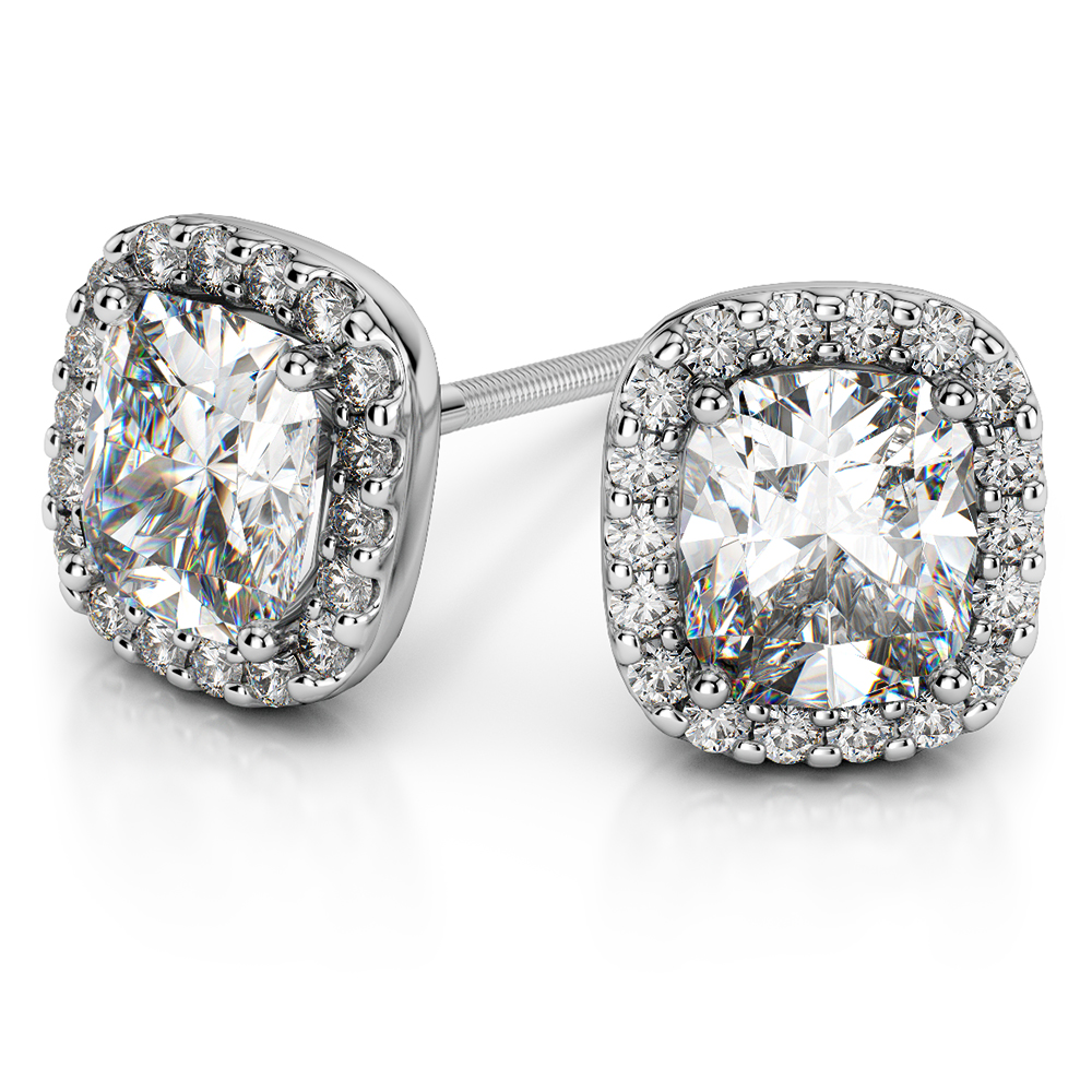 cushion cut halo diamond earrings