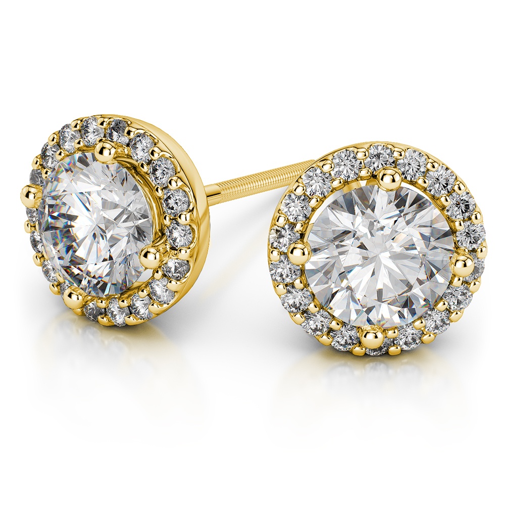 halo diamond earrings yellow gold