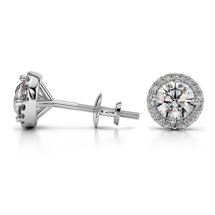 Diamond Halo Stud Earrings In White Gold (1/2 Ctw)