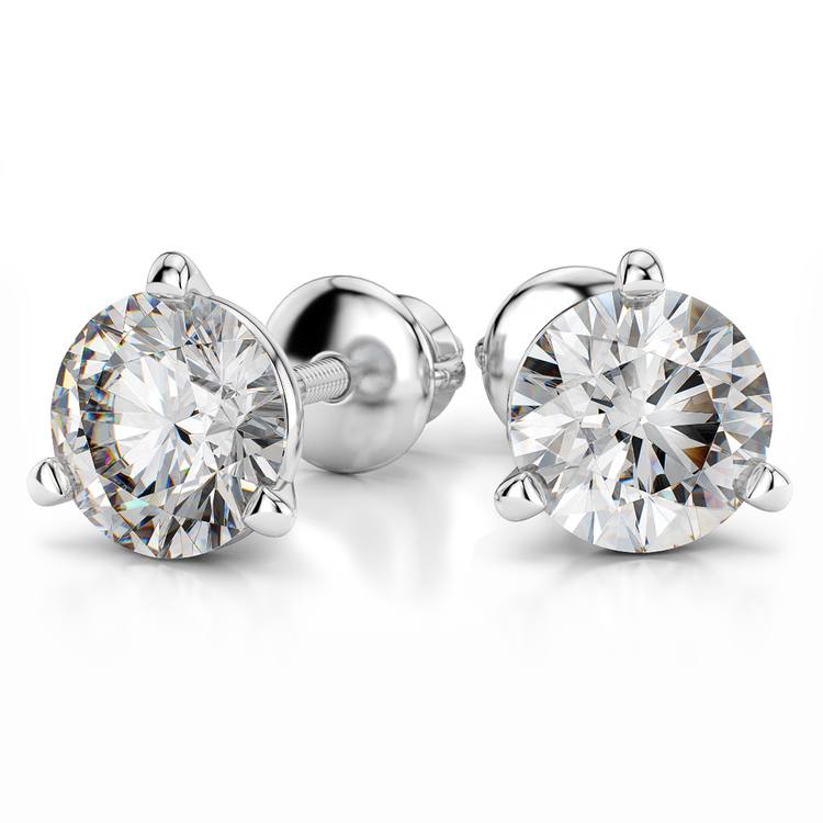 Martini Three Prong Earring Settings in White Gold