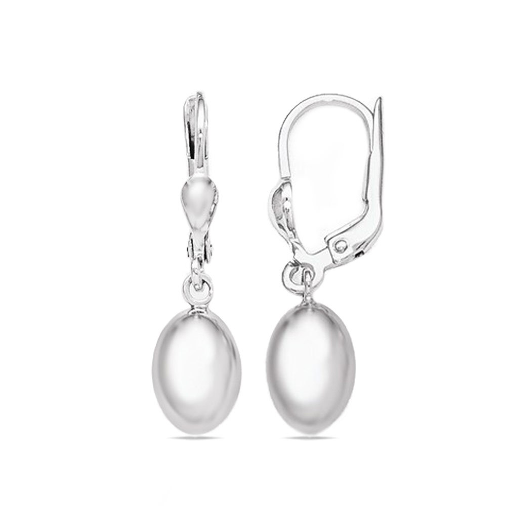 Polished Drop Leverback Dangle Earrings in White Gold