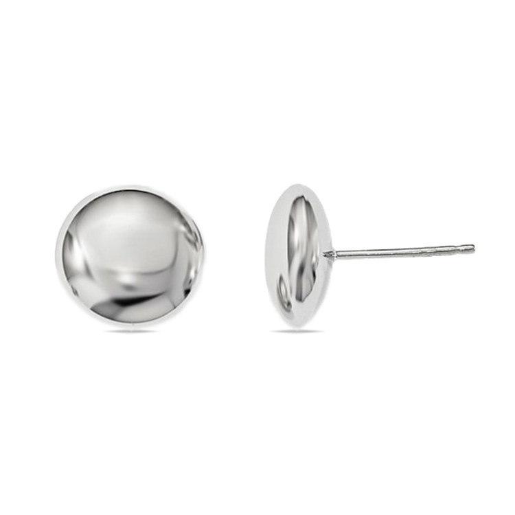 Polished Flat Button Stud Earrings in White Gold