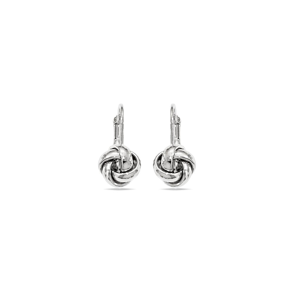 Polished Love Knot Leverback Earrings in White Gold