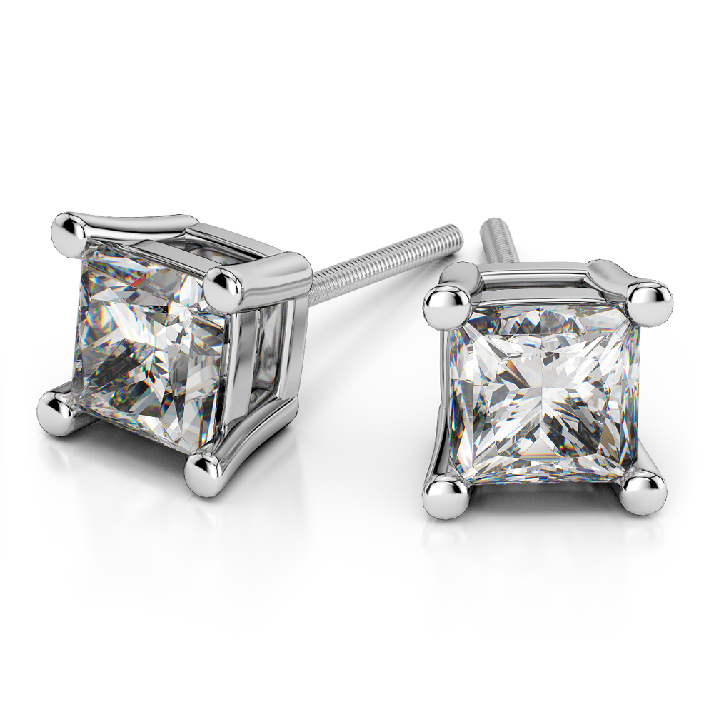 Princess Diamond Stud Earrings In White Gold 3 4 Ctw Value