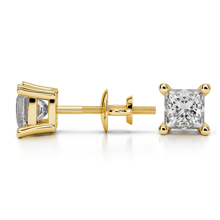 Princess Diamond Stud Earrings In Yellow Gold (1 Ctw)