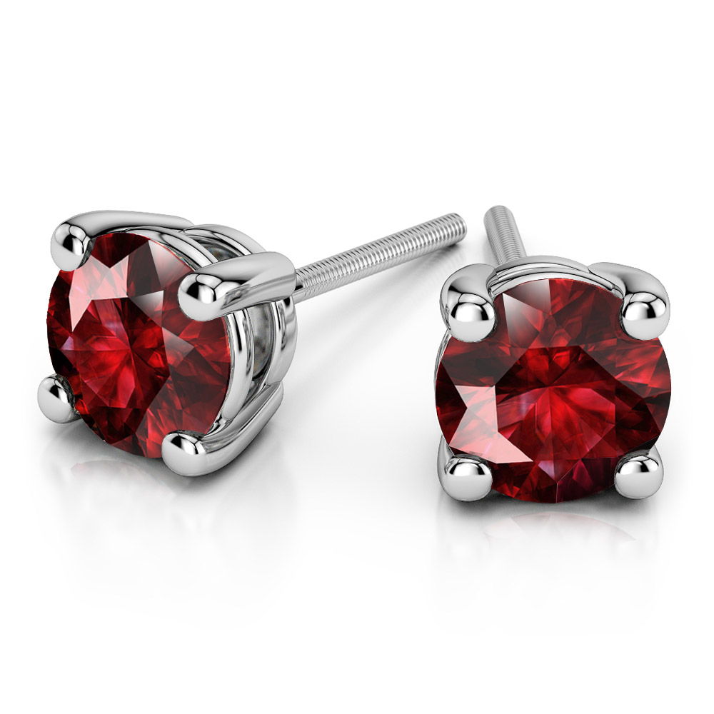 Ruby Round Gemstone Stud Earrings in White Gold (5.1 mm)