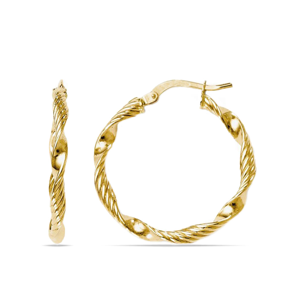 Textured Rope Hoop Earrings in Yellow Gold