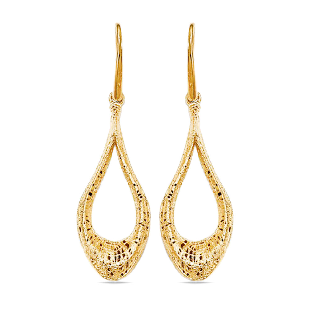 Textured Teardrop Dangle Earrings In Yellow Gold 2772