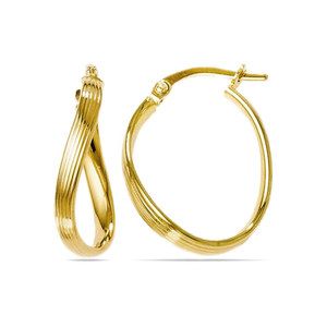Twisted Groove Oval Hoop Earrings in Rose Gold