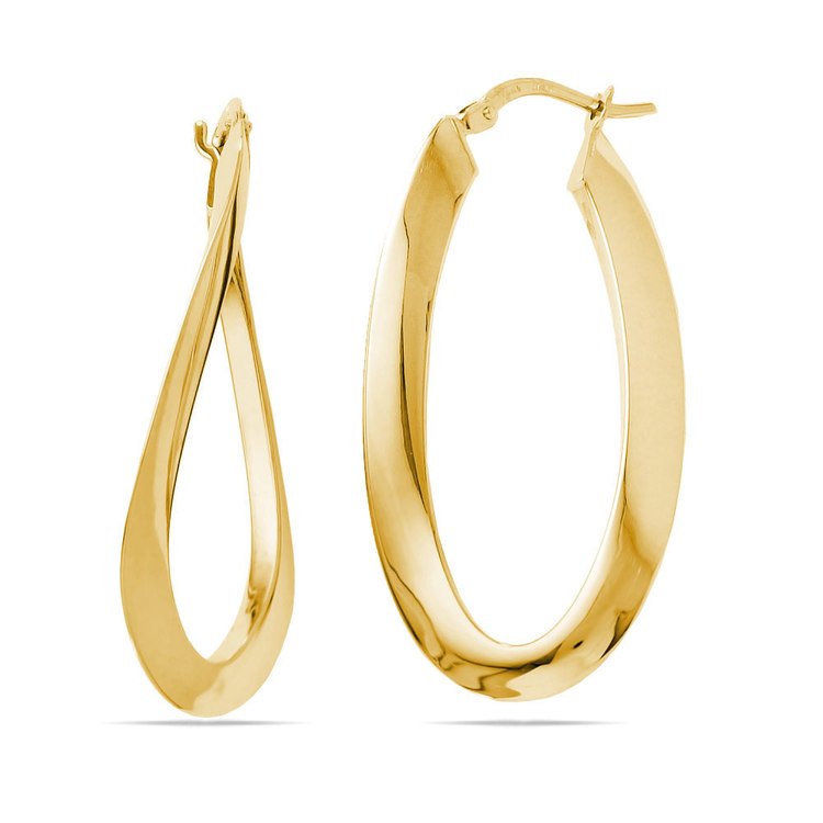 Twisted Oval Hoop Earrings in Yellow Gold