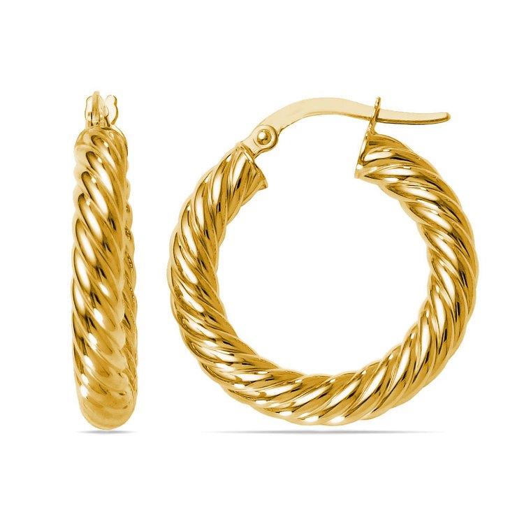 Twisted Rope Hoop Earrings in Yellow Gold