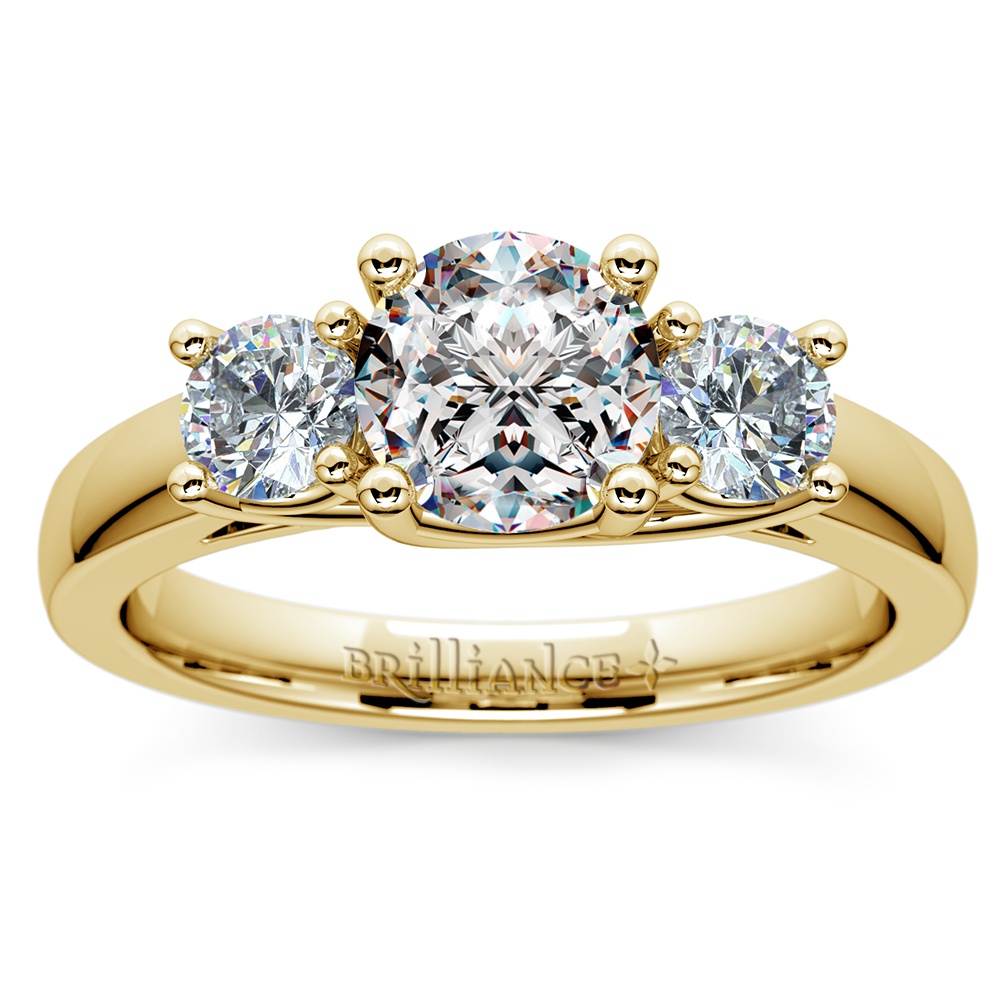 Yellow Gold Three Stone Diamond Ring In Trellis Setting 0628