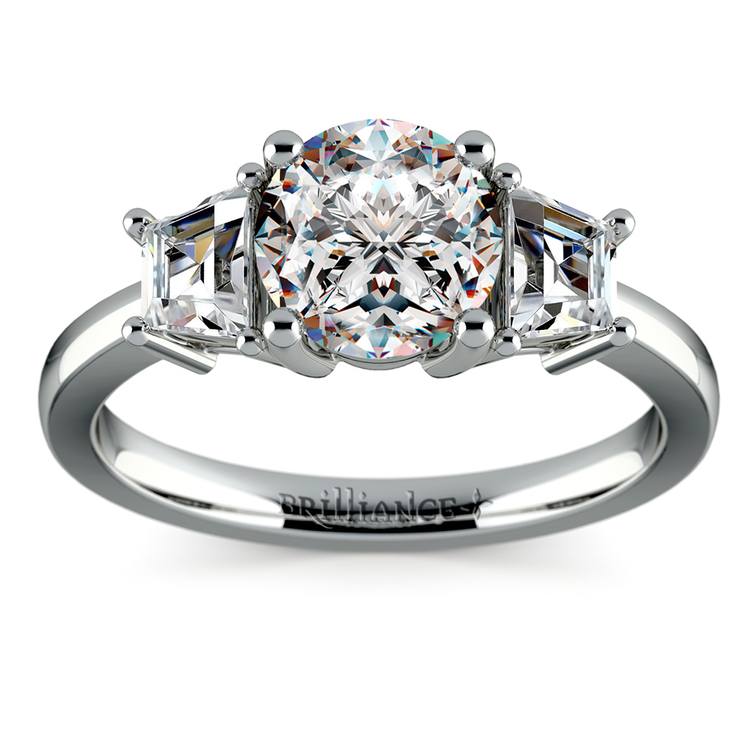 Trapezoid Diamond Engagement Ring in White Gold (1/2 ctw)