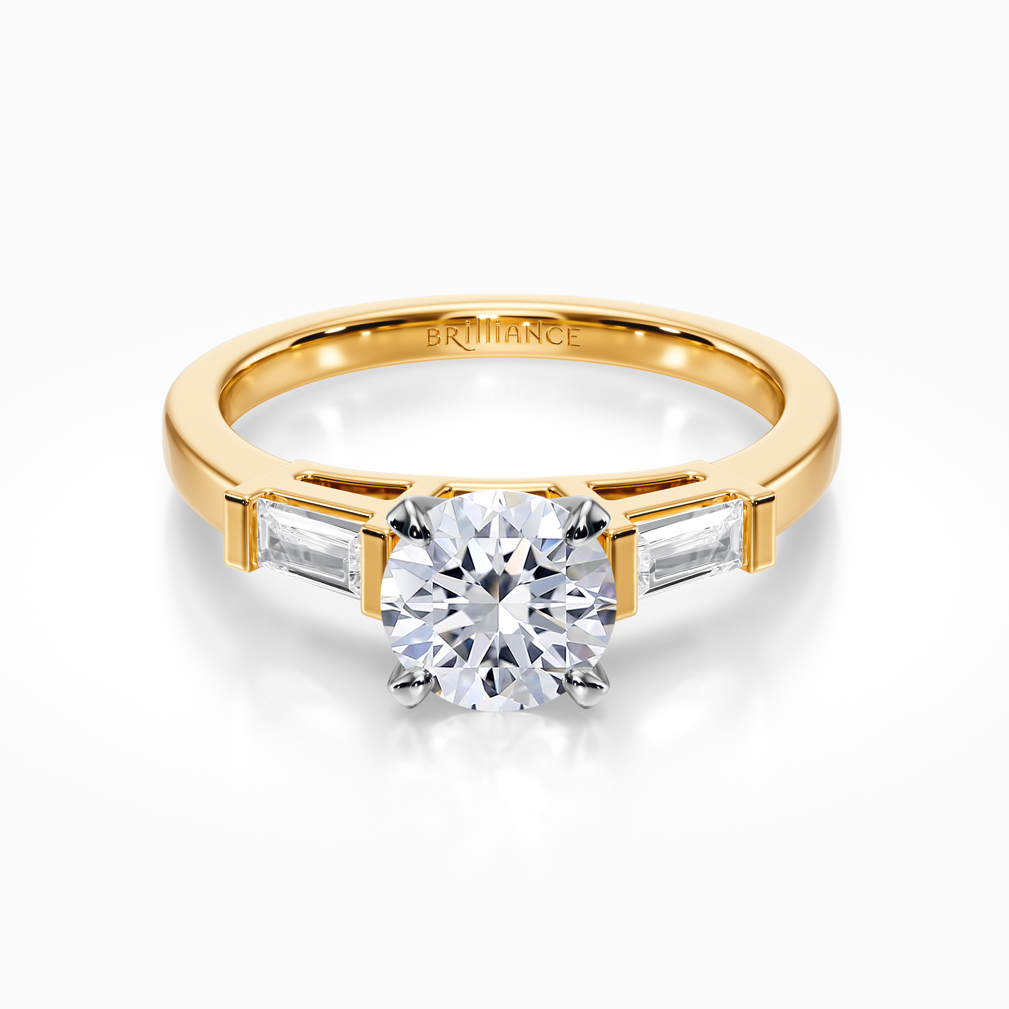 Classic Gold Engagement Ring Setting With Baguette Accents