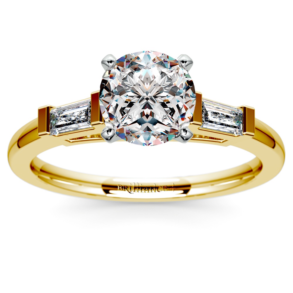 Gold Baguette Accent Diamond Engagement Ring Setting