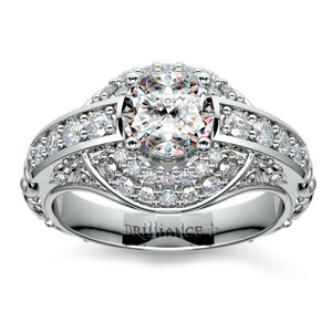 Antique Scroll Diamond Engagement Ring in White Gold