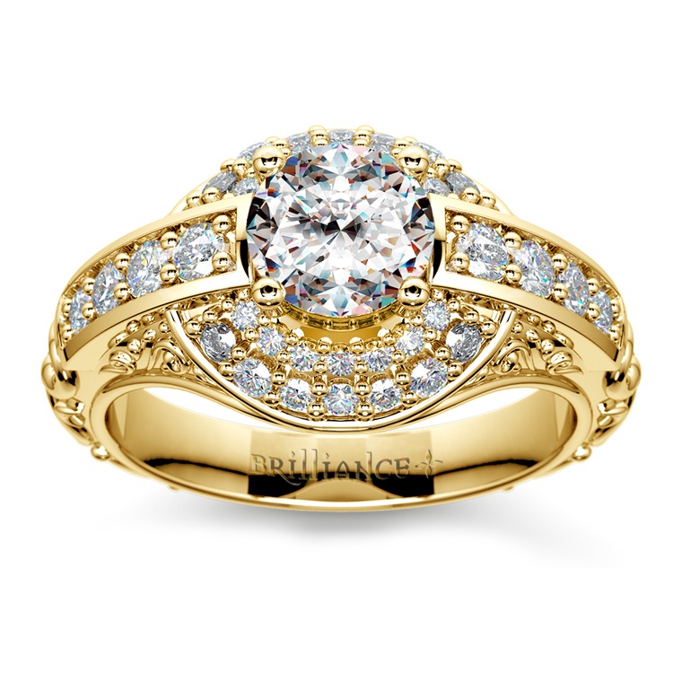 Antique Scroll Diamond Engagement Ring in Yellow Gold