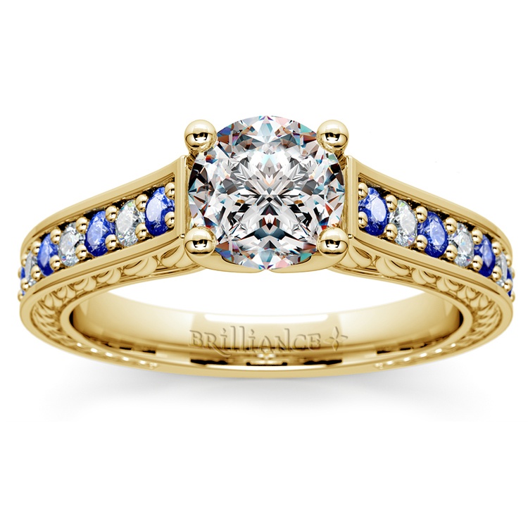 Antique Diamond & Sapphire Gemstone Engagement Ring in Yellow Gold