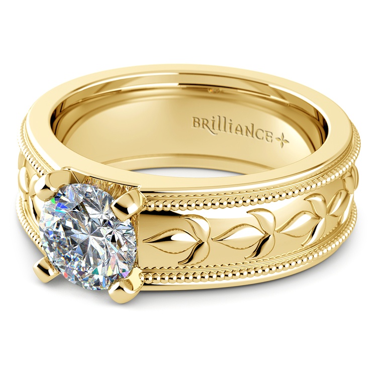 Antique Milgrain Solitaire Engagement Ring in Yellow Gold