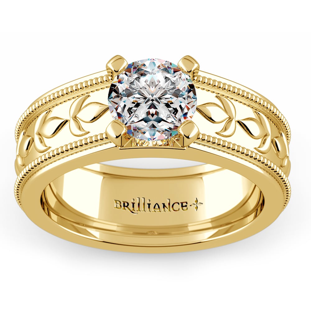 Lourdes Solitaire Vintage Engagement Ring (Setting Only) 18K Yellow Gold