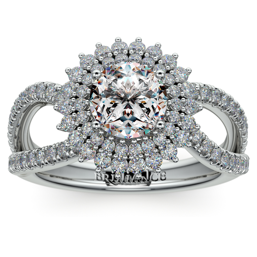 Sunburst halo store engagement ring