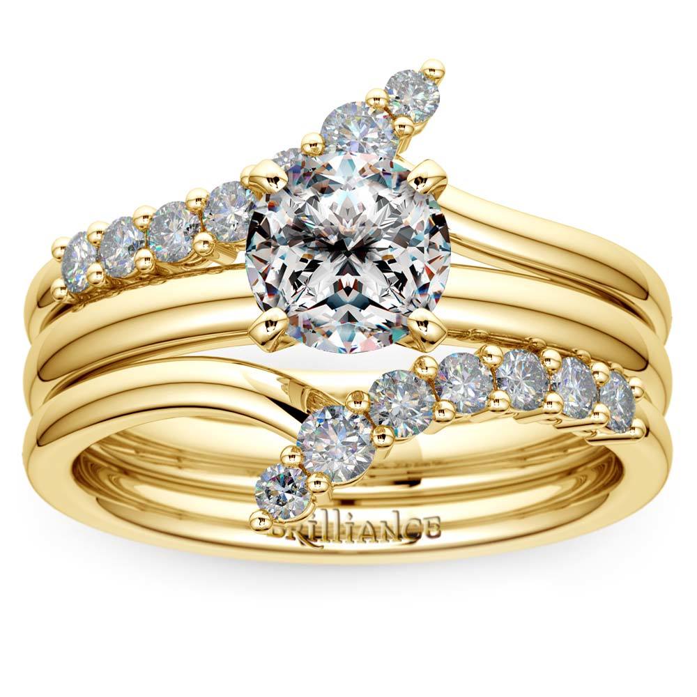 Asymmetrical Bridal Wedding Ring Enhancer Set In Yellow Gold