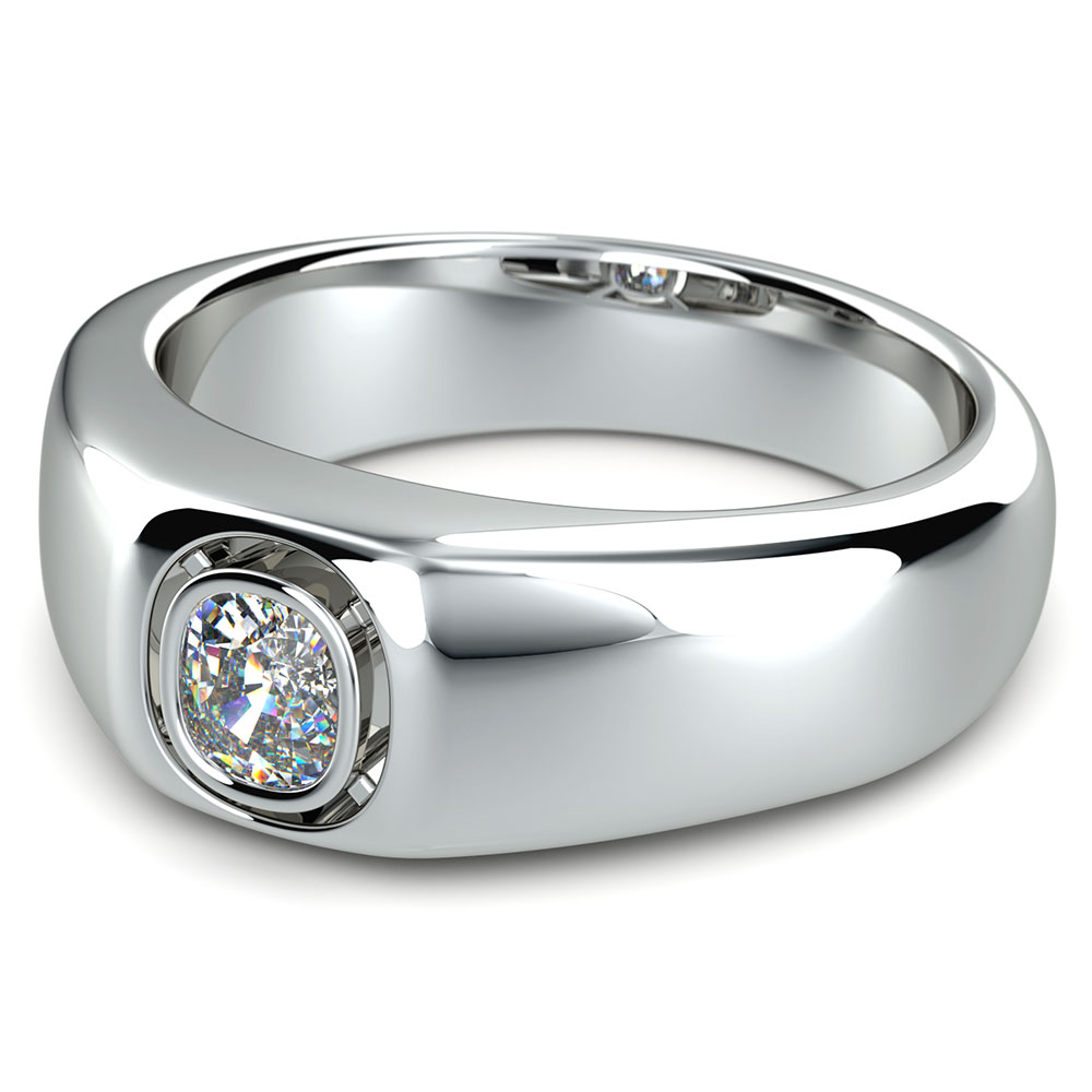 Mens Bezel Set Diamond Ring (3/4 Ctw Cushion Cut)