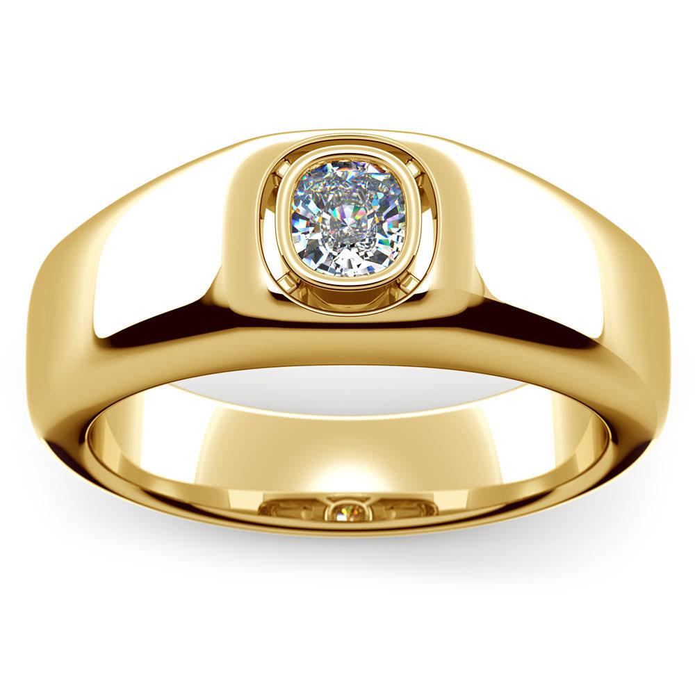 Mens Bezel Set Diamond Ring In Yellow Gold