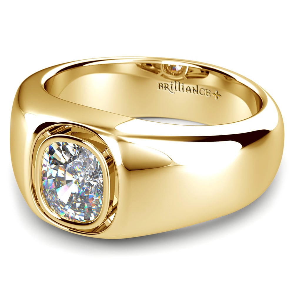 Men's Fluted Diamond Ring 14K Yellow Gold