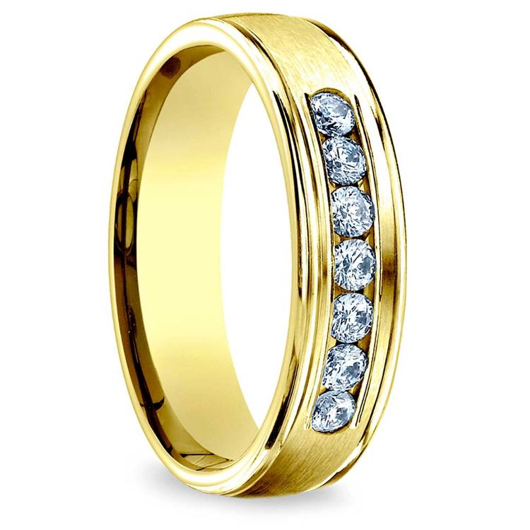 Channel Diamond Men's Engagement Ring In Yellow Gold (6mm)