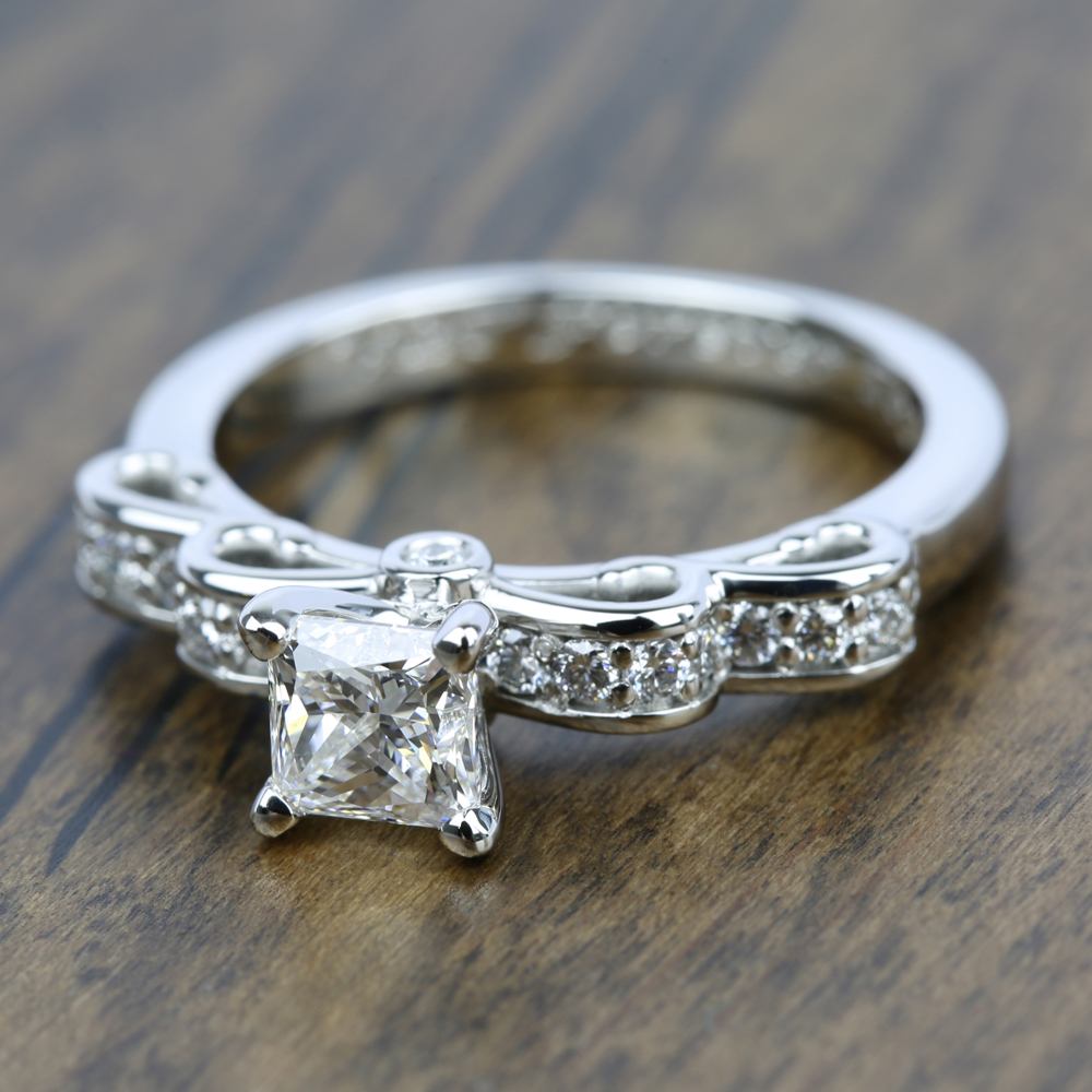 Ribbon Diamond Engagement Ring In White Gold